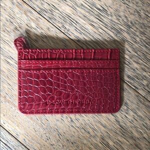 Red Vegan Crocodile-Embossed Cardholder with Zip Pocket